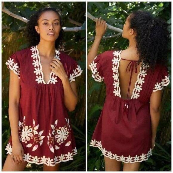 Anthropologie Dresses & Skirts - By Anthropologie Pintuck Embroidered Mini Dress Red Size‎ S